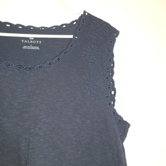 Talbots Navy Embroidered Eyelet Sleeveless Top Large - Picture 3 of 7